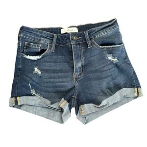KanCan Distressed Dark Blue Jean Shorts
